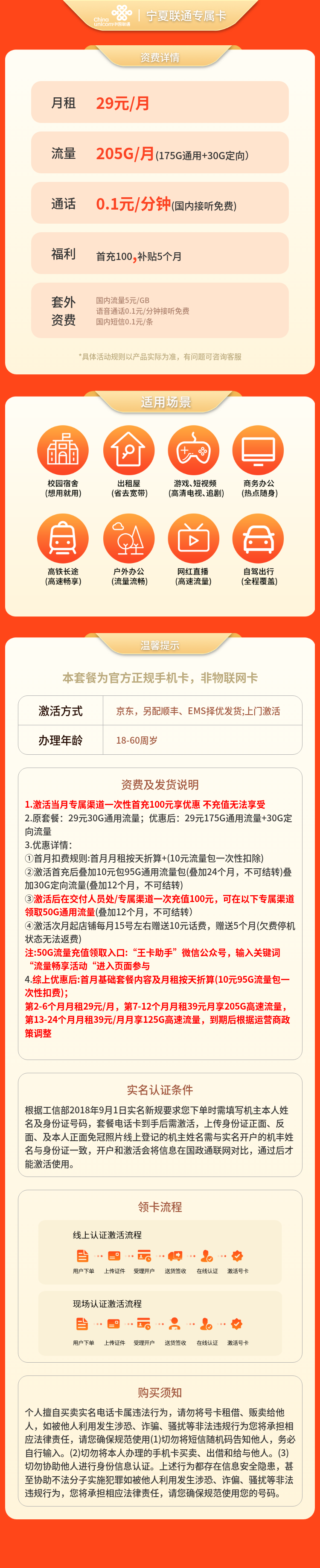 宁夏联通专属卡29元205G【只发宁夏】