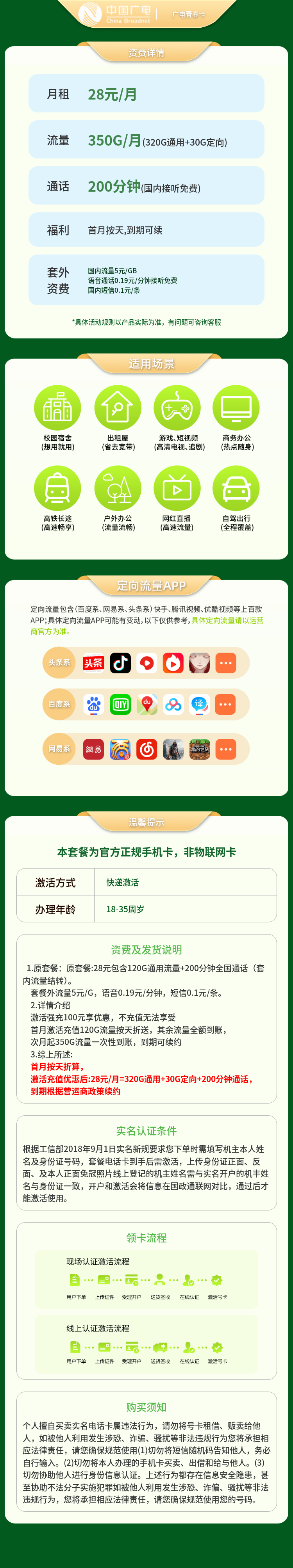 广电青春卡28元350G+200分钟（发全国）