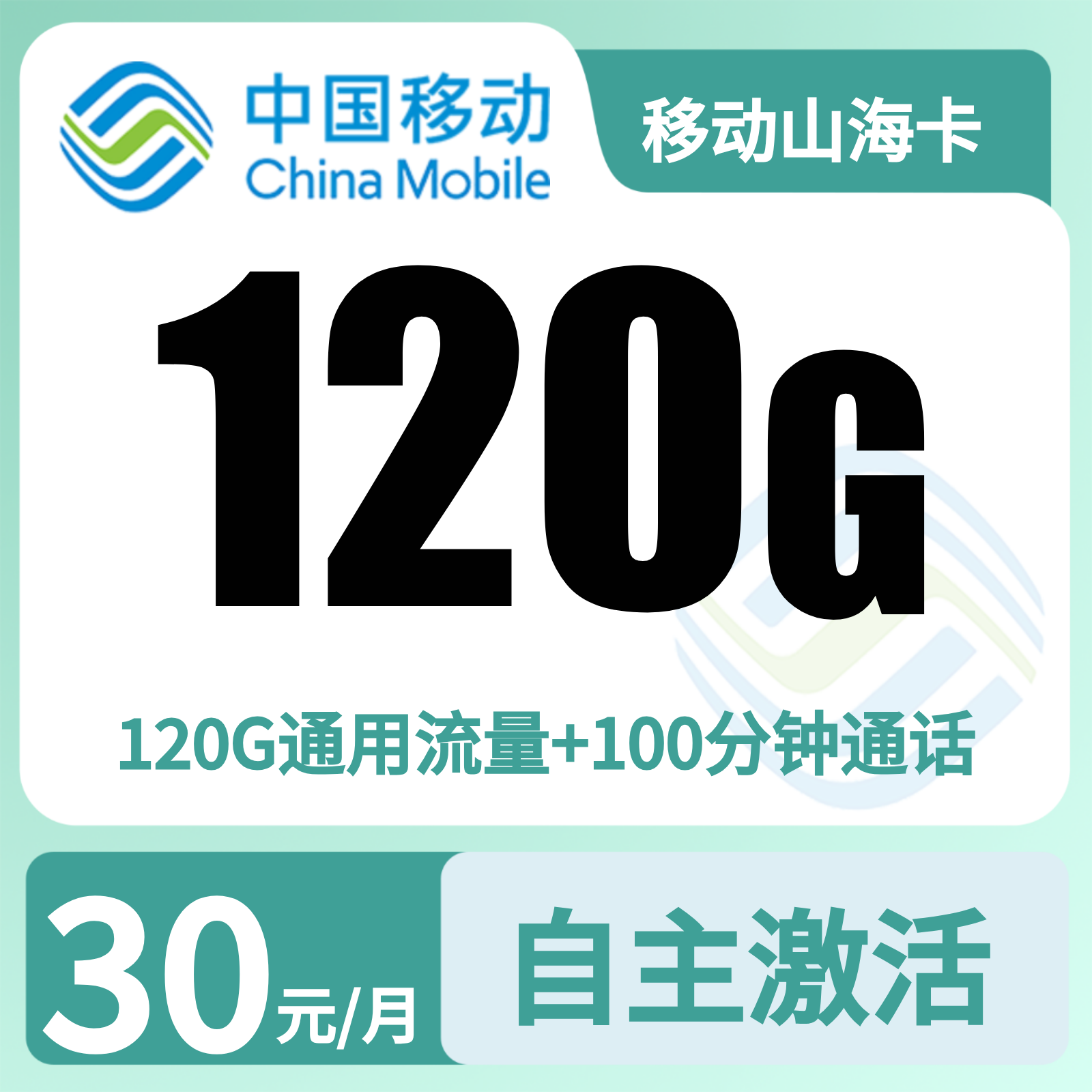 移动山海卡30元120G+100分钟【只发河北】